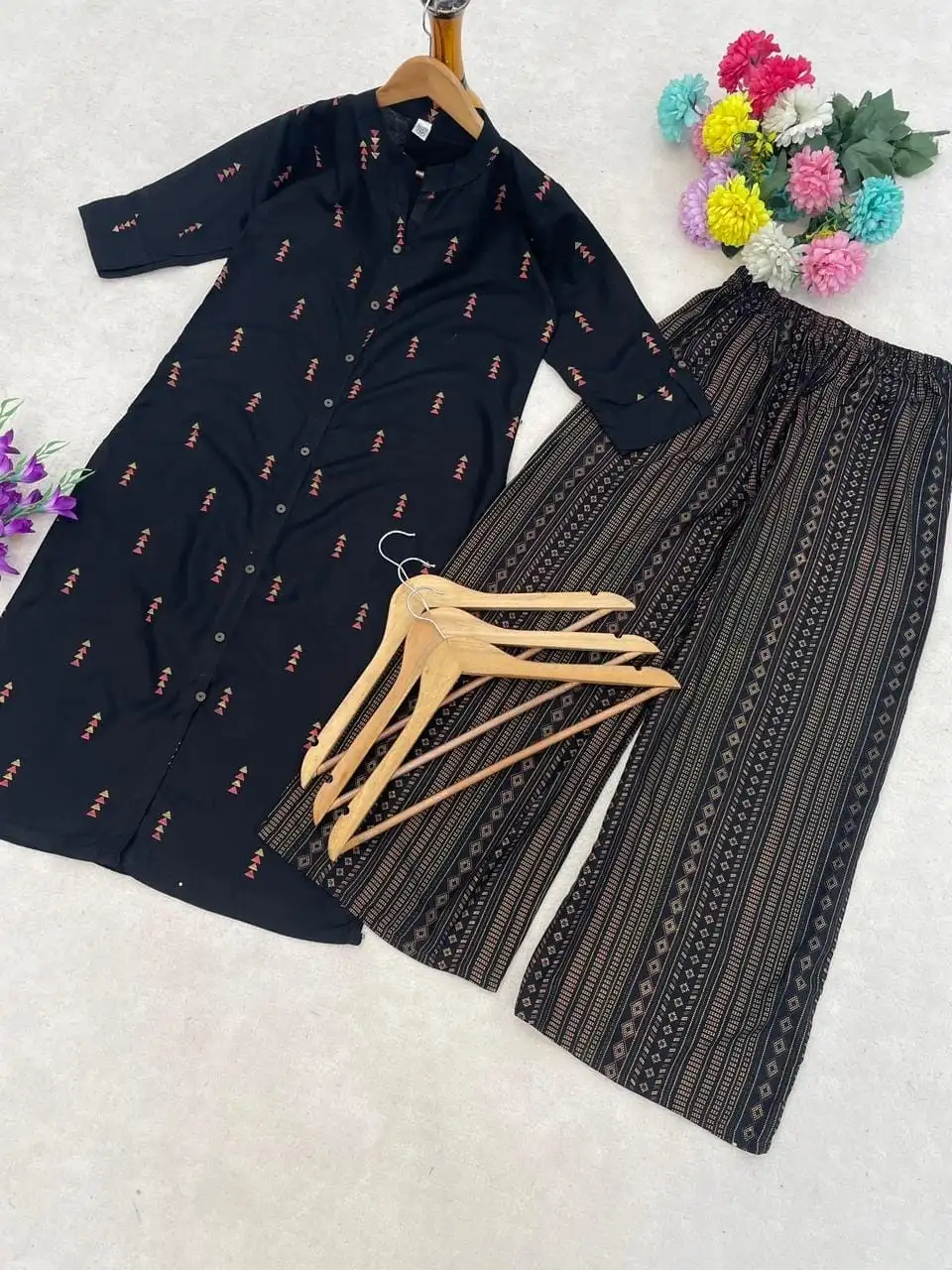 Reyon Foil Work Straight Salwar Set